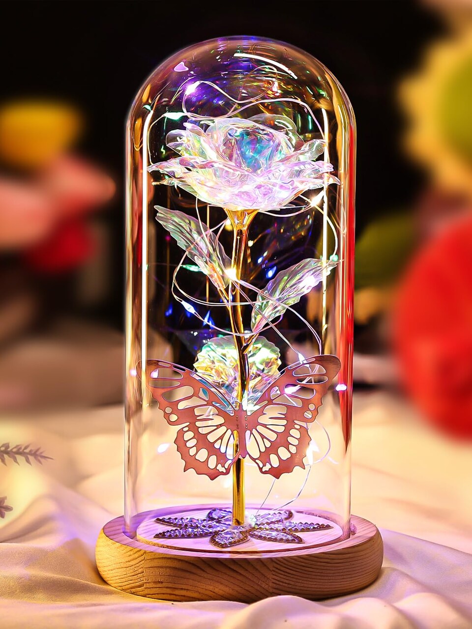 Beferr Mothers Day Rose Gifts for Mom Galaxy Glass Roses Preserved Forever Flowers for Delivery Light Up Rose in Glass Dome Anniversary Birthday Gifts for Women Grandma Wife Her Daughter Girlfriend